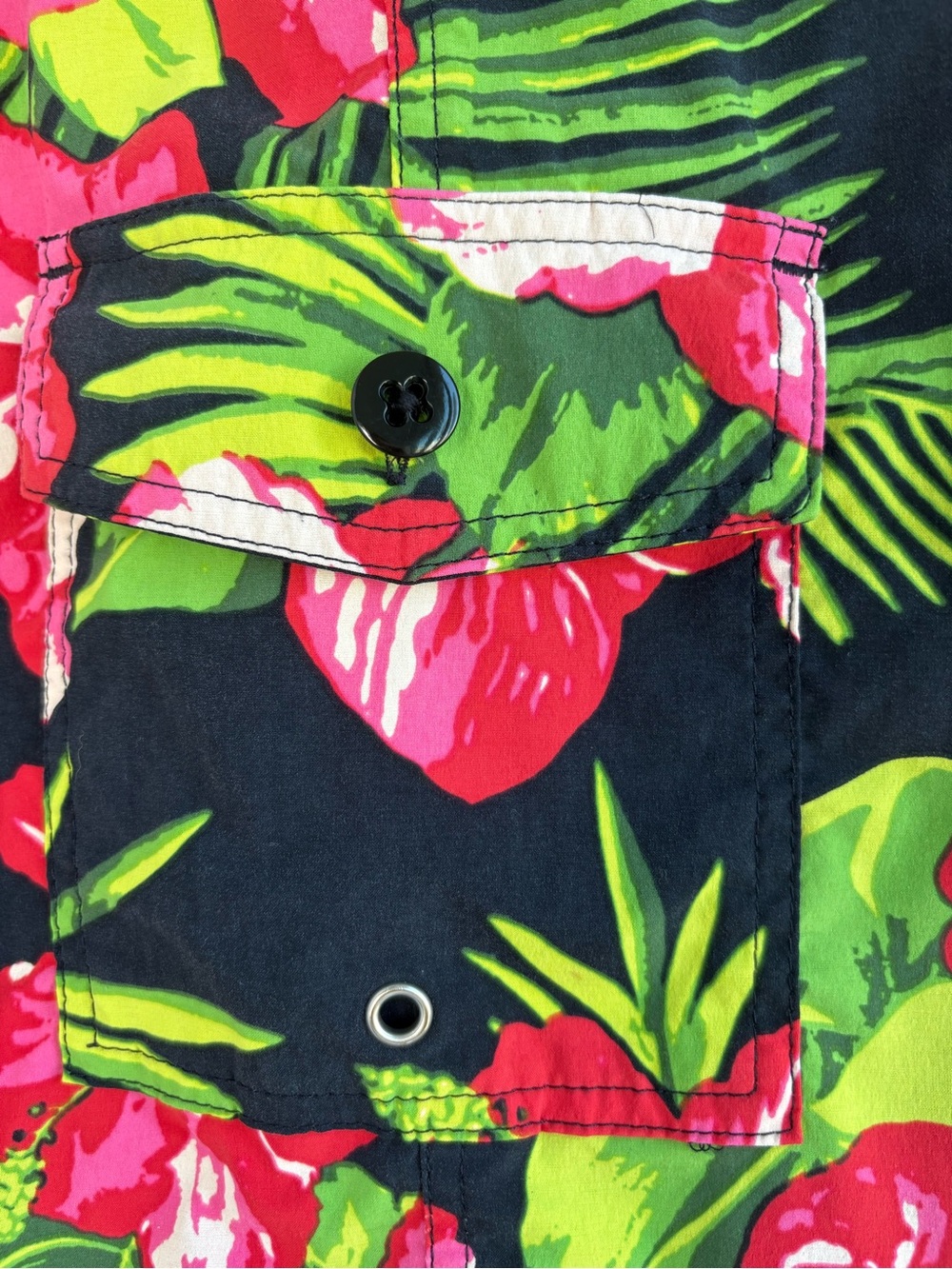 J. Crew Black Board Shorts with Pink Floral & Green Leaves, Size 34 - Picture 3 of 5